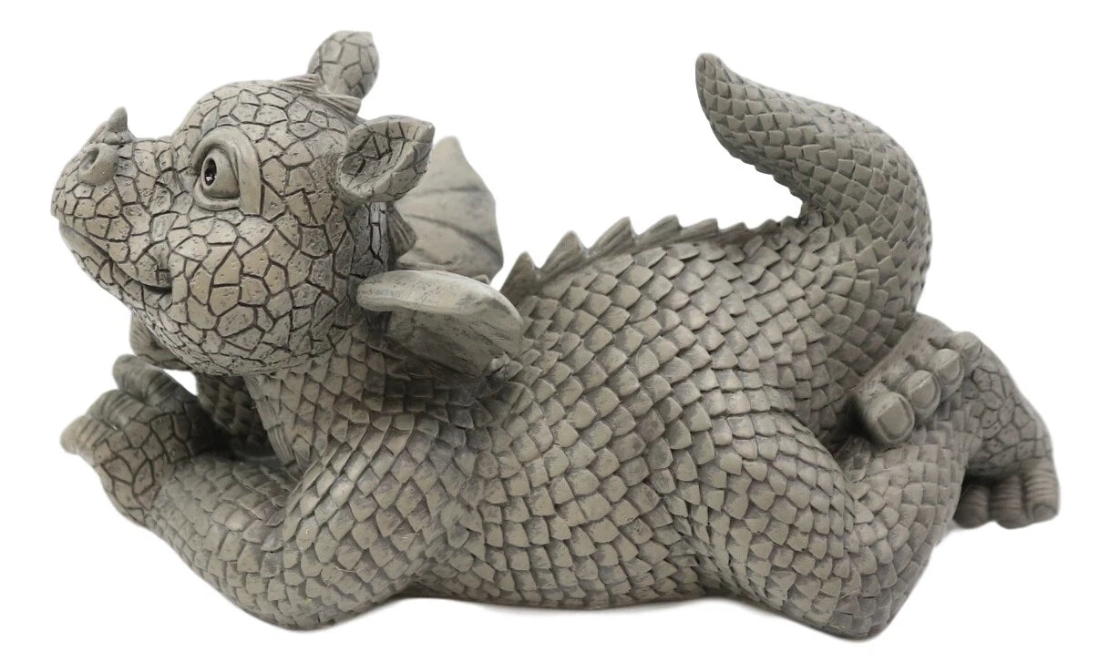 Wishful Thinking Dreamy Baby Dragon On The Ground Statue 12"L Fairy Garden Decor-4