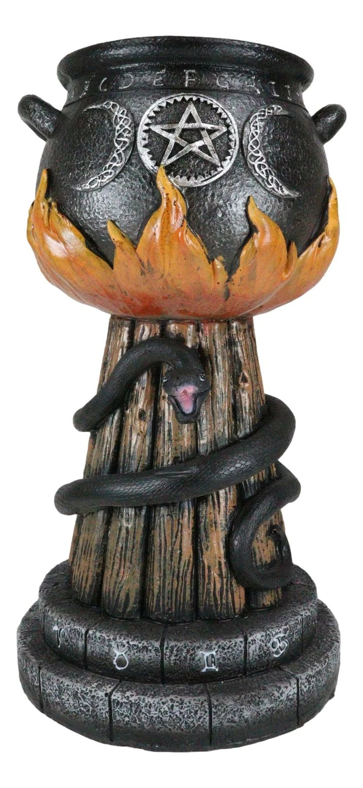 Wicca Triple Moon Witch Cauldron With Snake And Sacred Geometry Candle Holder-8