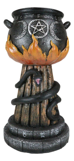 Wicca Triple Moon Witch Cauldron With Snake And Sacred Geometry Candle Holder-8
