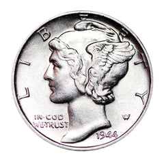 Rollo de 50 monedas de diez centavos de mercurio de plata al 90 % BU con fechas mixtas (acuñadas entre 1916 y 1945)-2