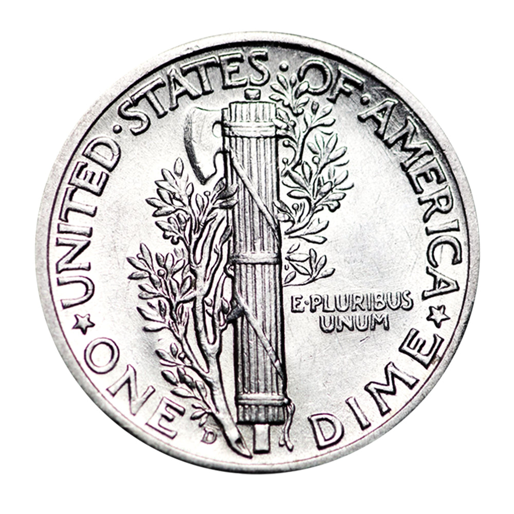 Rollo de 50 monedas de diez centavos de mercurio de plata al 90 % BU con fechas mixtas (acuñadas entre 1916 y 1945)-3