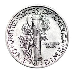 Rollo de 50 monedas de diez centavos de mercurio de plata al 90 % BU con fechas mixtas (acuñadas entre 1916 y 1945)-3