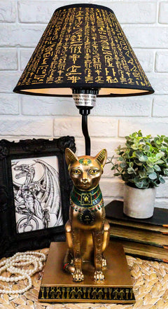 Lámpara de mesa con forma de gato Bastet, diosa egipcia del hogar, pintada en bronce-4