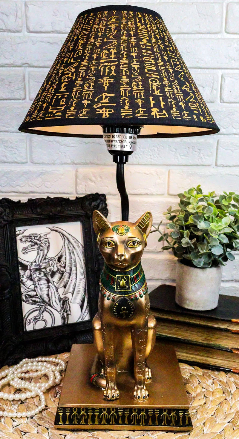 Lámpara de mesa con forma de gato Bastet, diosa egipcia del hogar, pintada en bronce-4