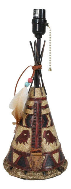 Southwestern Indian Bisons Buffalo Teepee Hut Dreamcatcher Feathers Table Lamp-7