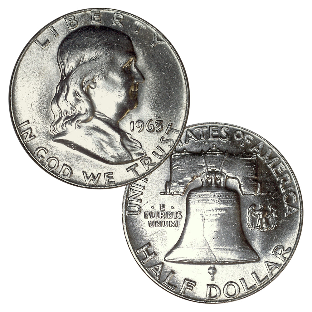Moneda de medio dólar Franklin de plata al 90 % brillante sin circular, fecha aleatoria-1