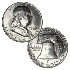 Moneda de medio dólar Franklin de plata al 90 % brillante sin circular, fecha aleatoria-1