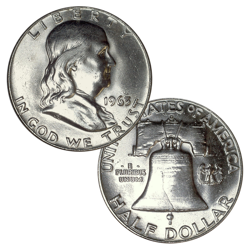 Moneda de medio dólar Franklin de plata al 90 % brillante sin circular, fecha aleatoria-1