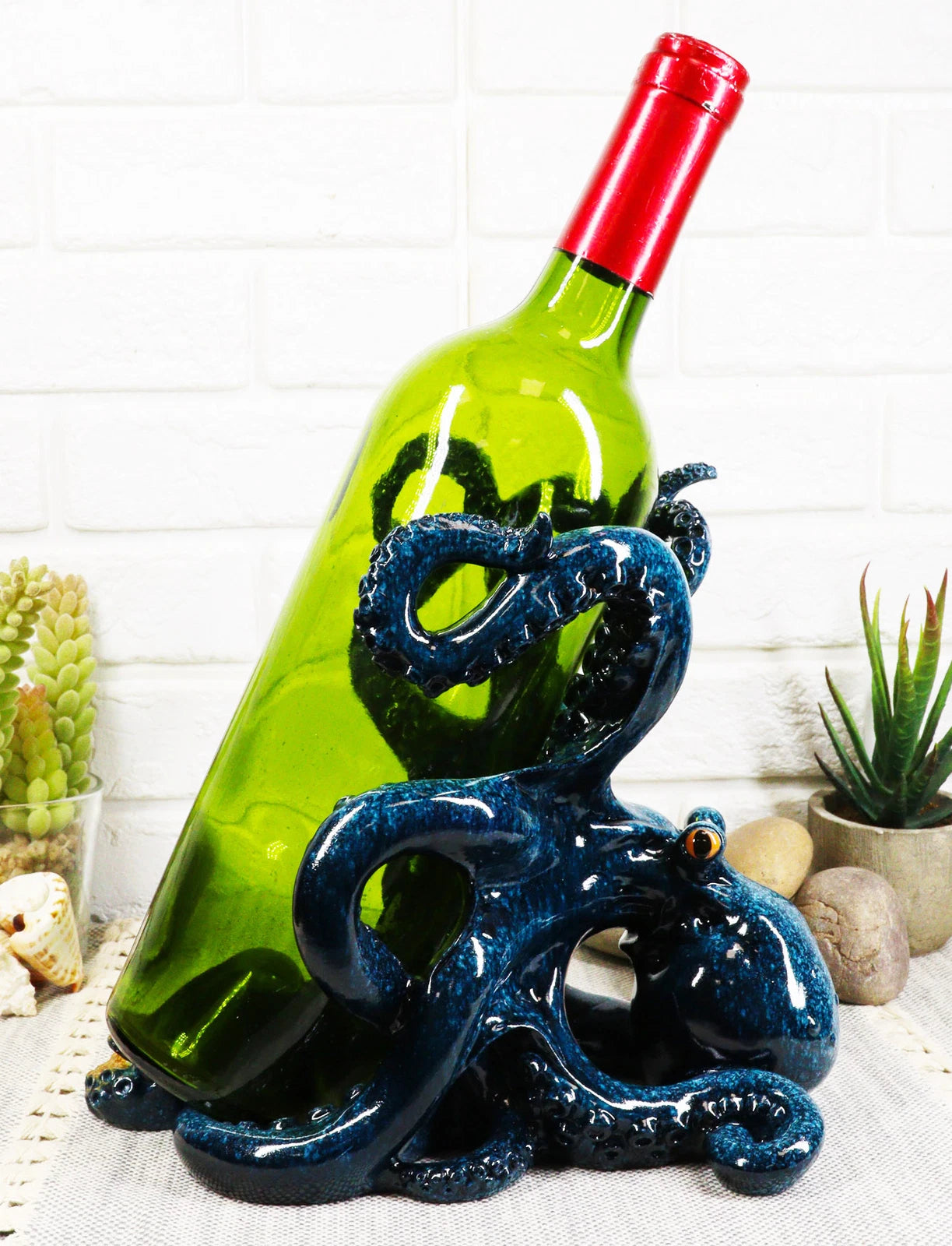 Nautical Deep Sea Blue Octopus Wine Holder 8"L Cephalopod Giant Kraken Figurine-6