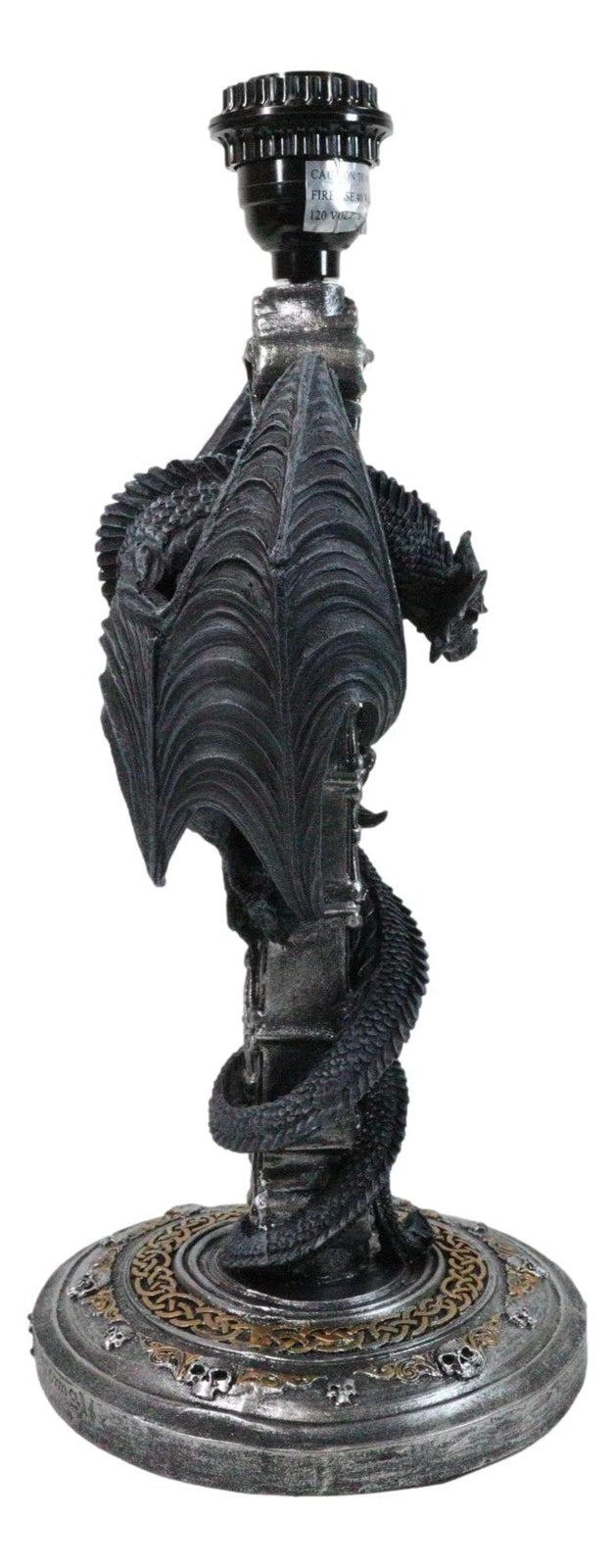 Gothic Faux Stone Dragon Perching On Celtic High Cross Sculptural Table Lamp-6