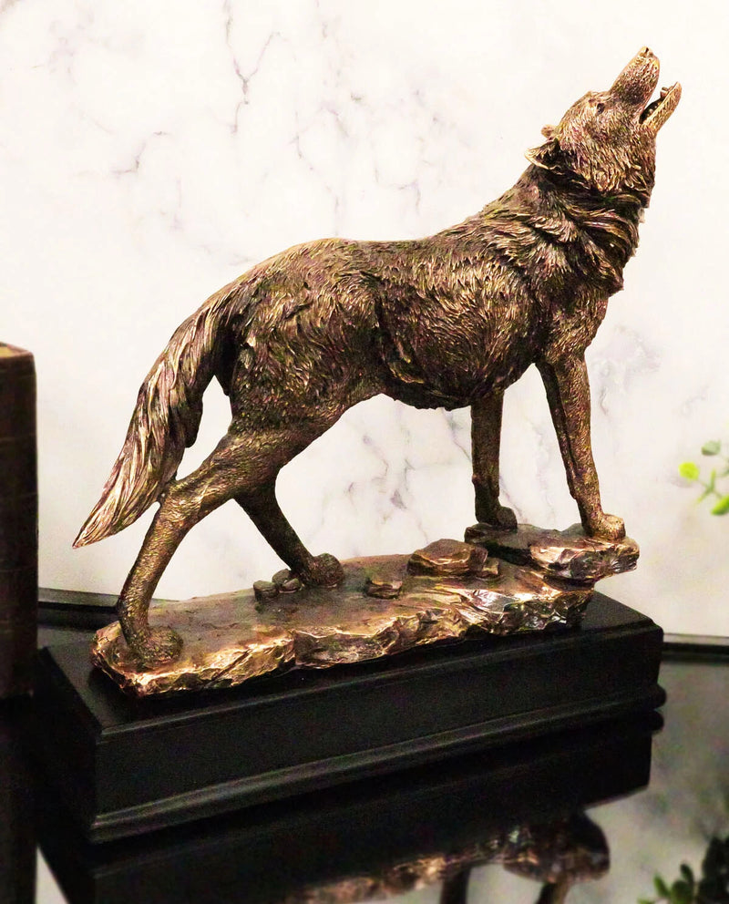 Rustic Forest Woodlands Howling Spirit Alpha Wolf Figurine With Trophy Base-1