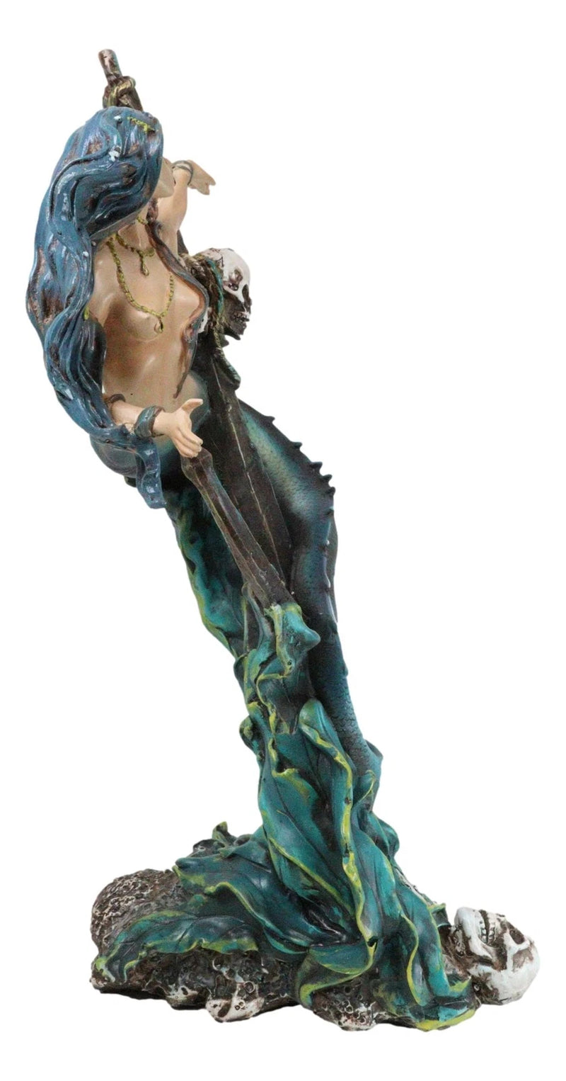 Siren Mermaid Holding Ship Anchor with Skulls On Ocean Waves Home Decor Figurine-3