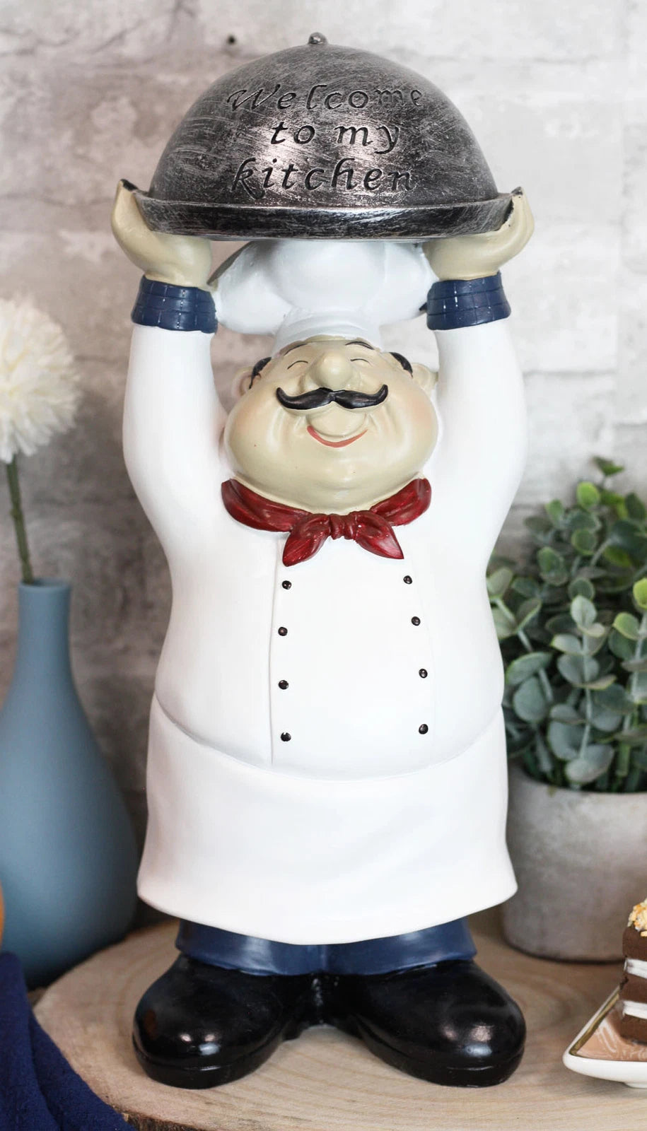 Figura de bienvenida de Master Bistro Chef con bandeja de cúpula derretida, 35,5 cm de alto-1
