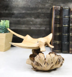 Marine Balinese Hand Carved Coral Reef Manta Ray On Burl Parasite Wood Base 8"L-1