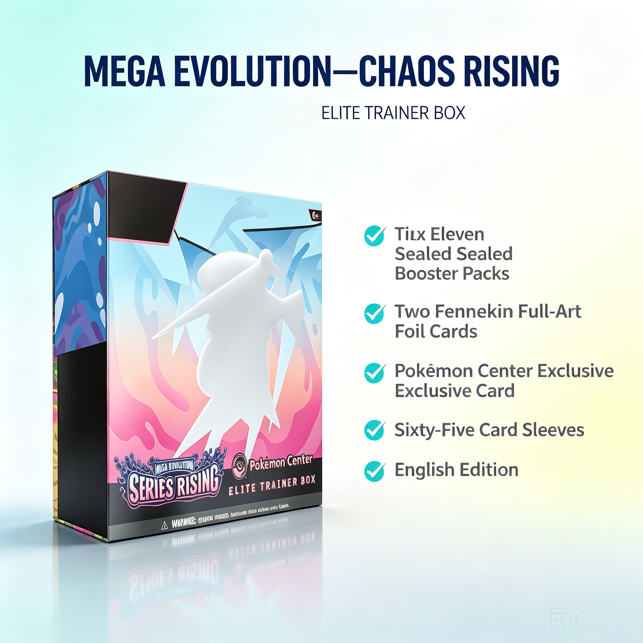 Pokémon TCG Mega Evolution Chaos Rising Pokémon Center Elite Trainer Box 11 Booster Packs English Edition Factory Sealed Collector Gift-2