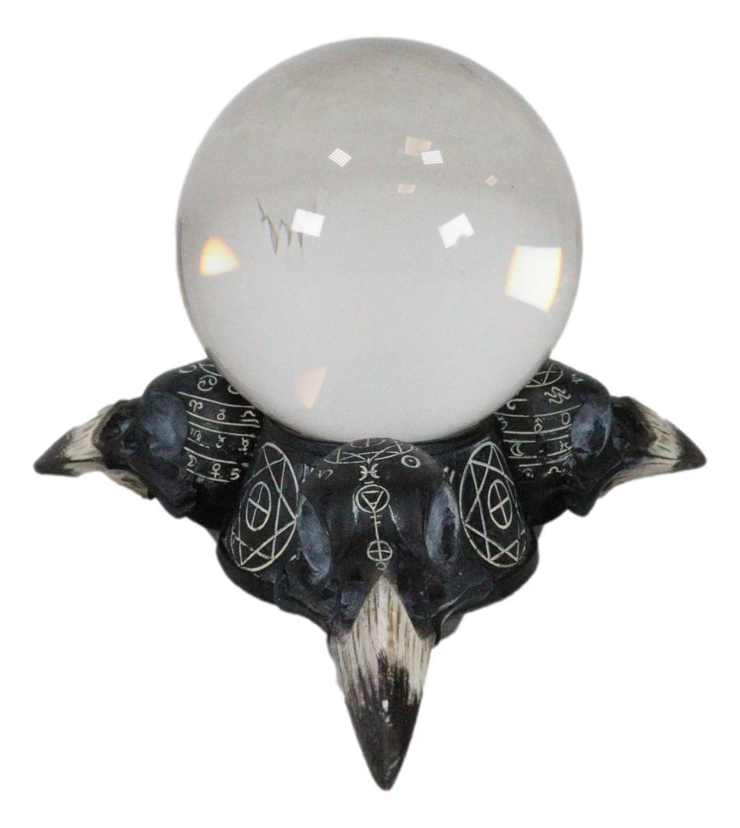 Wicca Psychic Raven Skulls Sacred Geometry Crystal Glass Gazing Ball Figurine-2