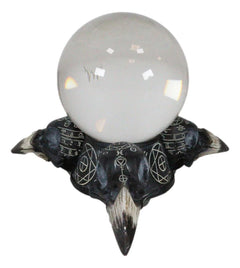 Wicca Psychic Raven Skulls Sacred Geometry Crystal Glass Gazing Ball Figurine-2