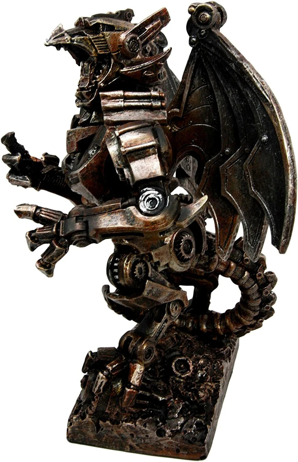 Steampunk Gearwork Mechanical Robotic Cyborg Winged Dragon Figurine Statue-2