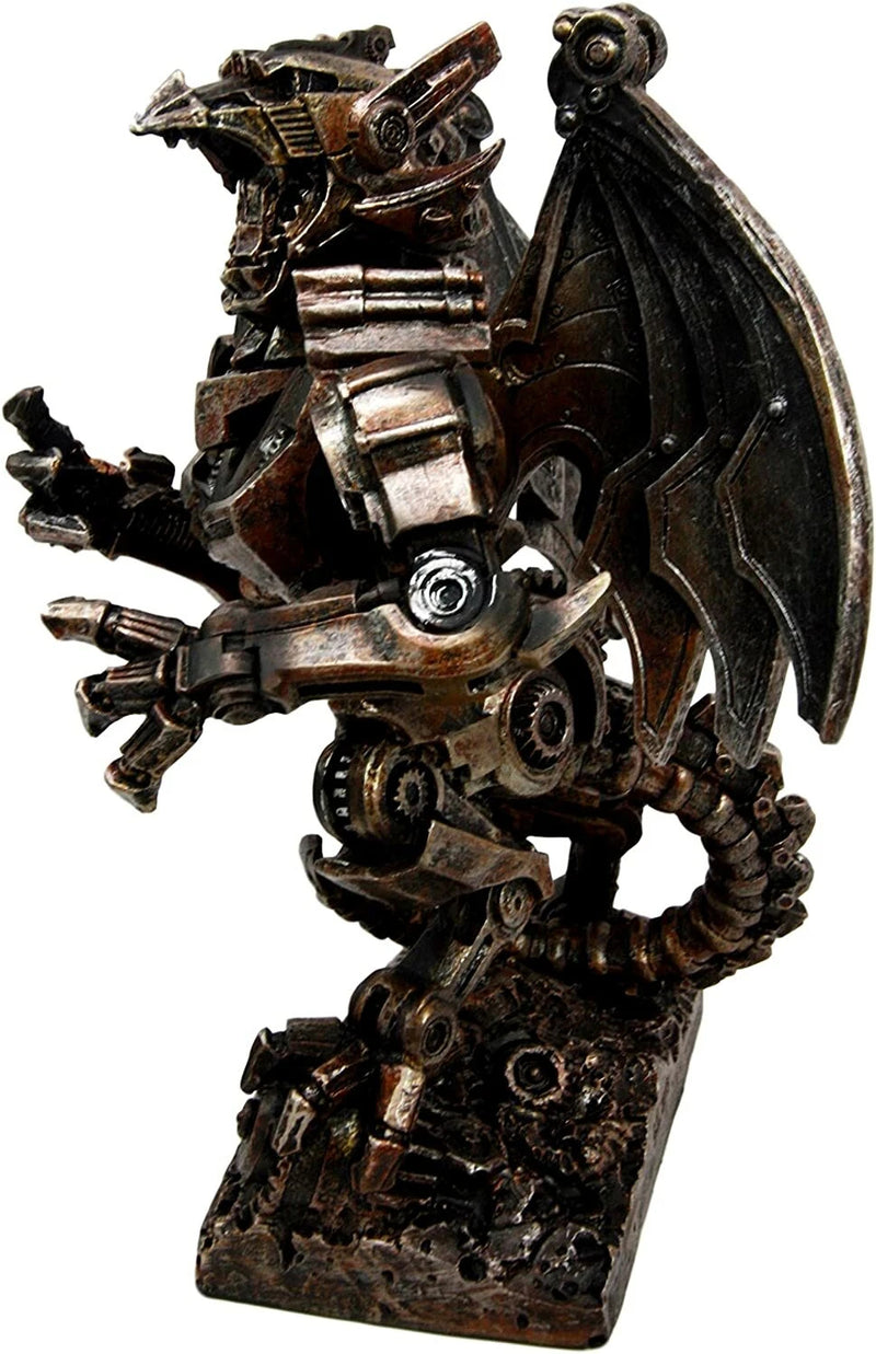 Steampunk Gearwork Mechanical Robotic Cyborg Winged Dragon Figurine Statue-2