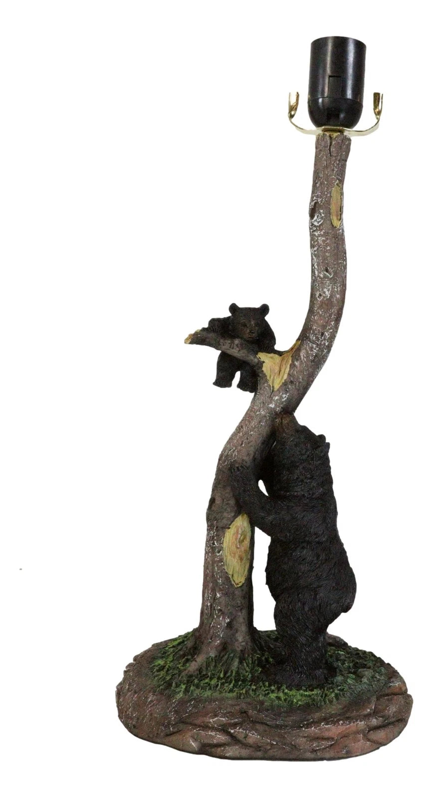 Rustic Black Mother Bear Playing With Cub Hanging On Tree Branch Table Lamp-3