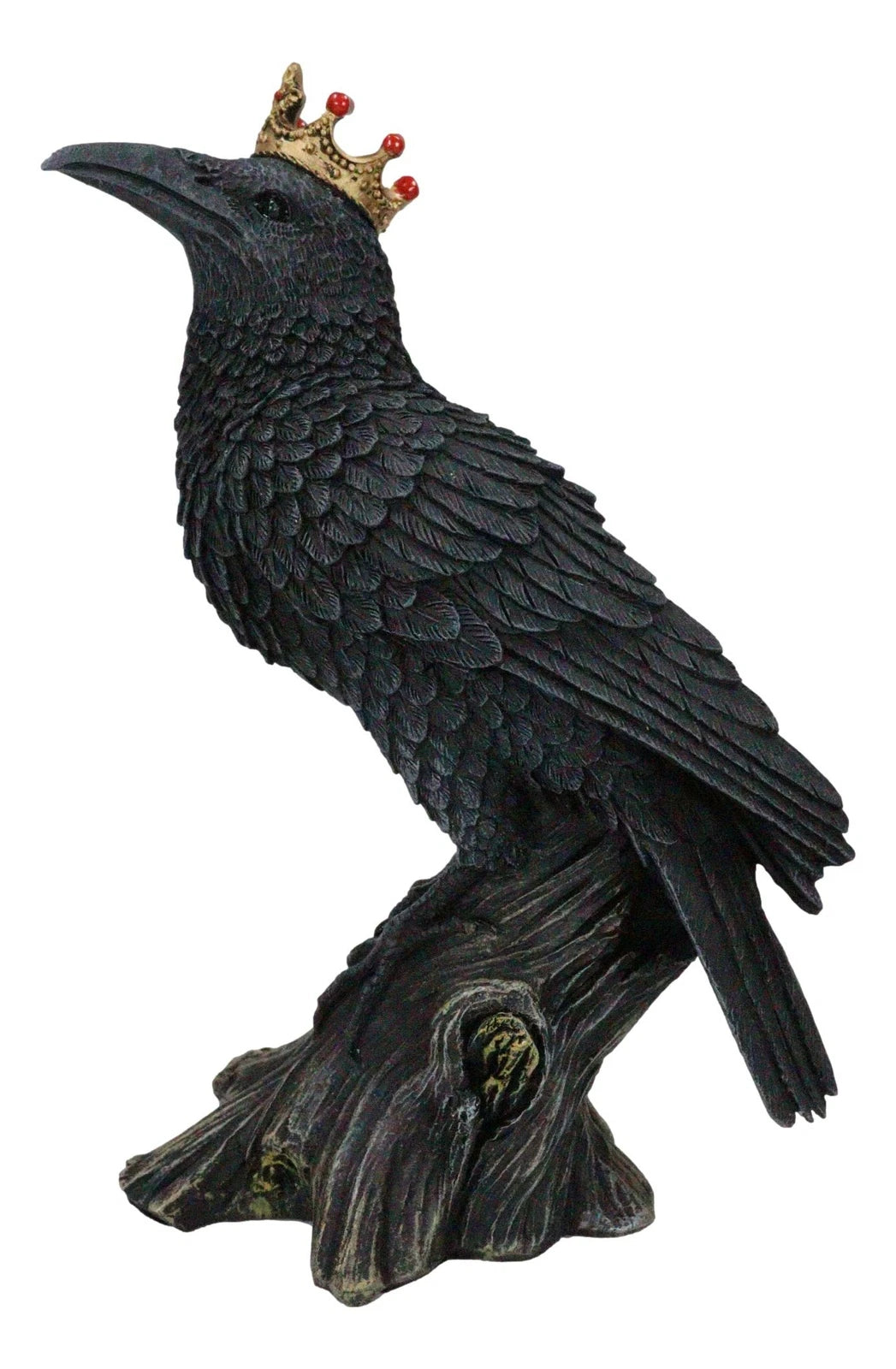 Macabre Gothic Royal Crowned Raven King Perching On Tree Stump Figurine 6.5"H-3