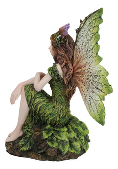Sitting Pretty Tribal Elf Pixie Earth Fairy in Green Foliage Dress Figurine-2