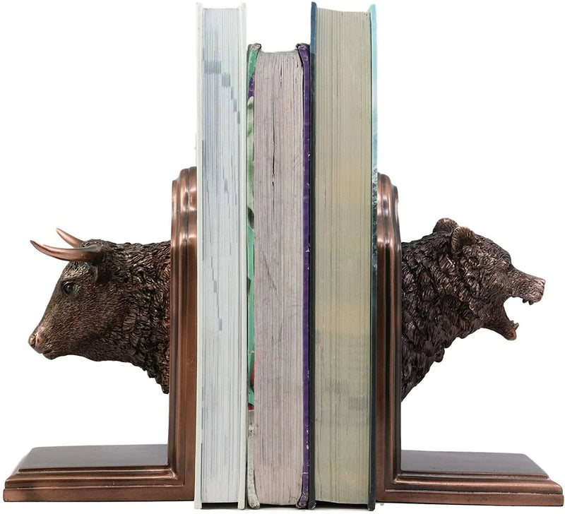 Wall Street Stock Market Bull VS Bear Bookends Bronze Electroplated Figurine-2