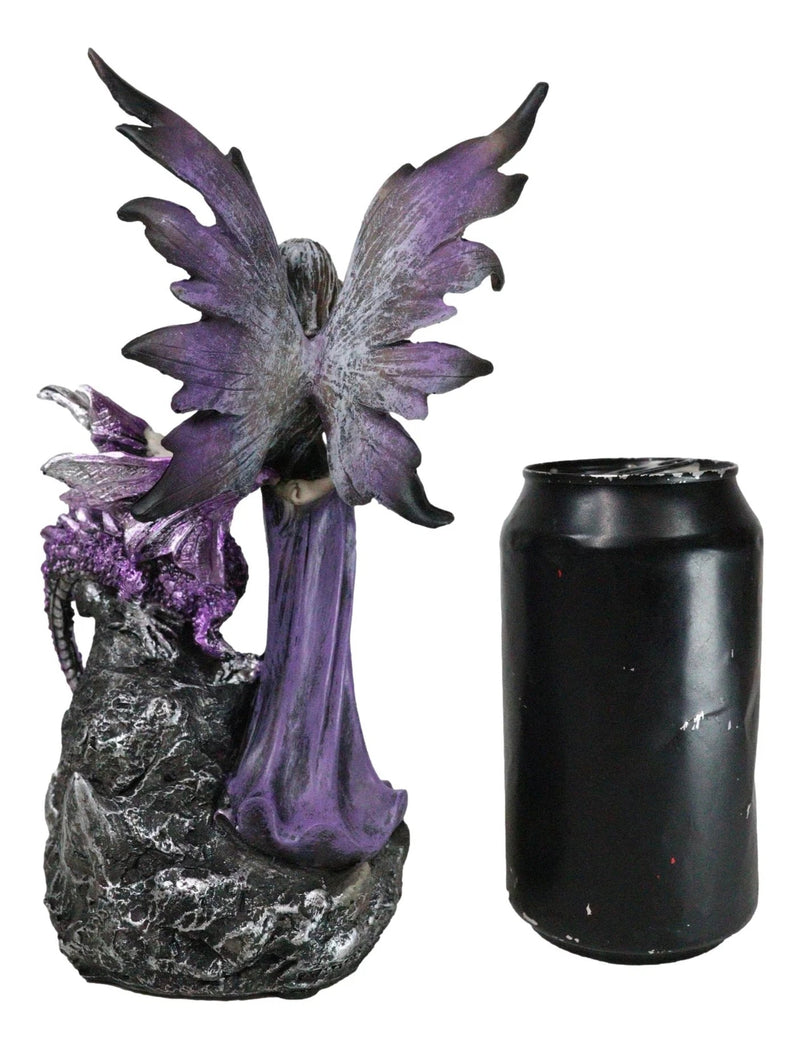 Purple Fairy With Dragon Sitting On LED Crystal Geode Night Light Statue Decor-3
