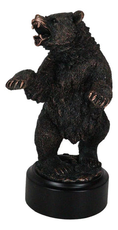 Estatua decorativa de resina galvanizada de bronce rugiente de oso negro occidental sobre sus patas traseras-2