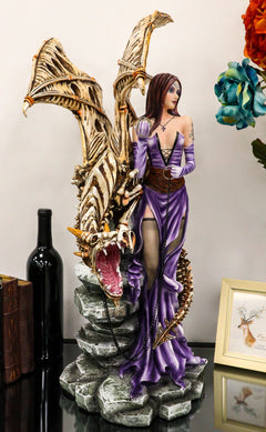 Large 26"H Gothic Soothsayer Psychic Fairy & Bone Skeletal Ghost Dragon Statue-2