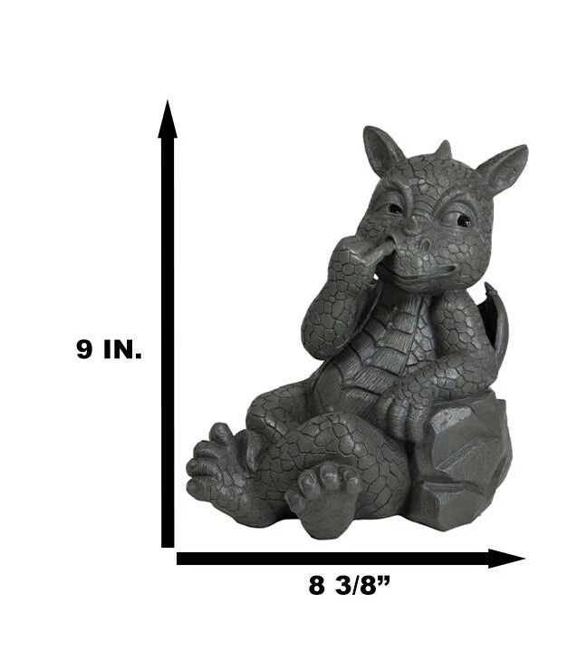 Whimsical Bad Habit Garden Dragon Picking Nose Statue Fantasy Dragons Decor-3