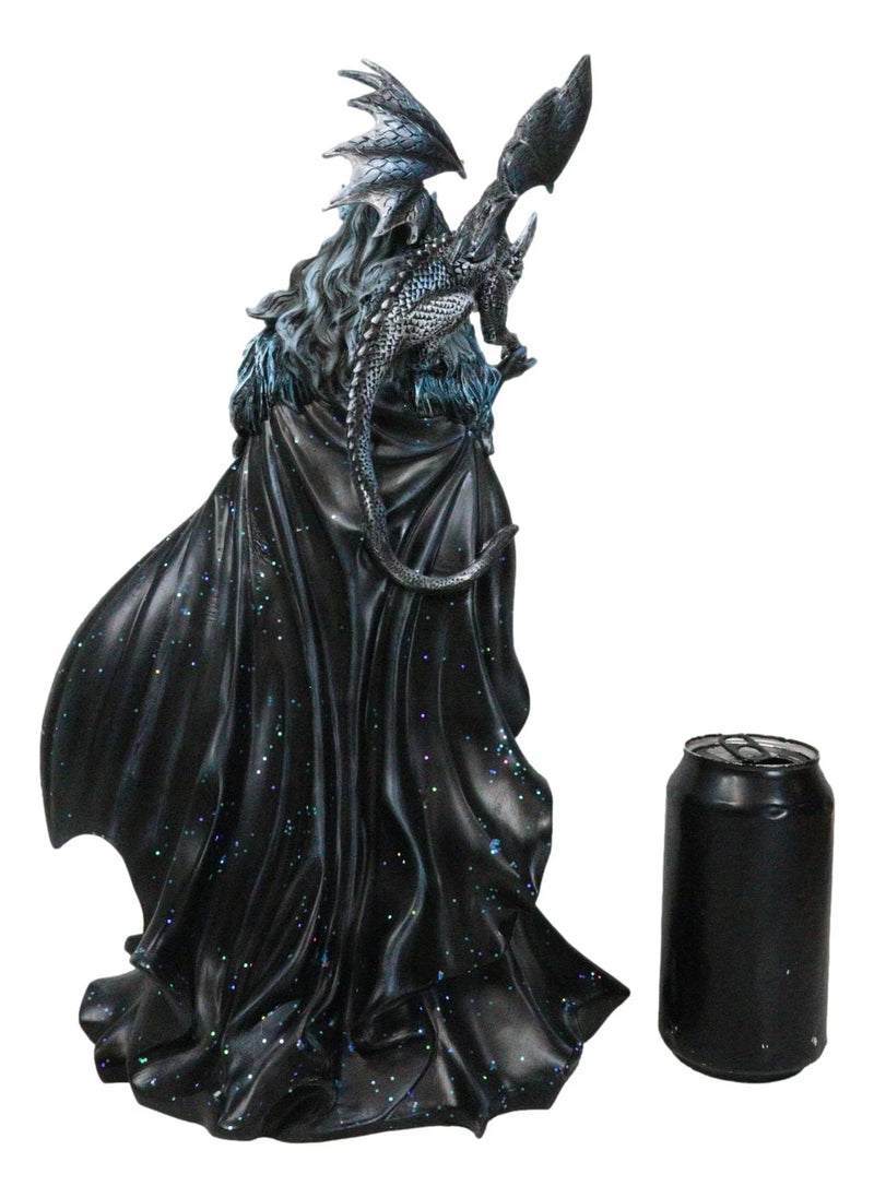 Large Gothic Necromancy Black Dragon Witch Dark Queen In Long Gown Statue-2