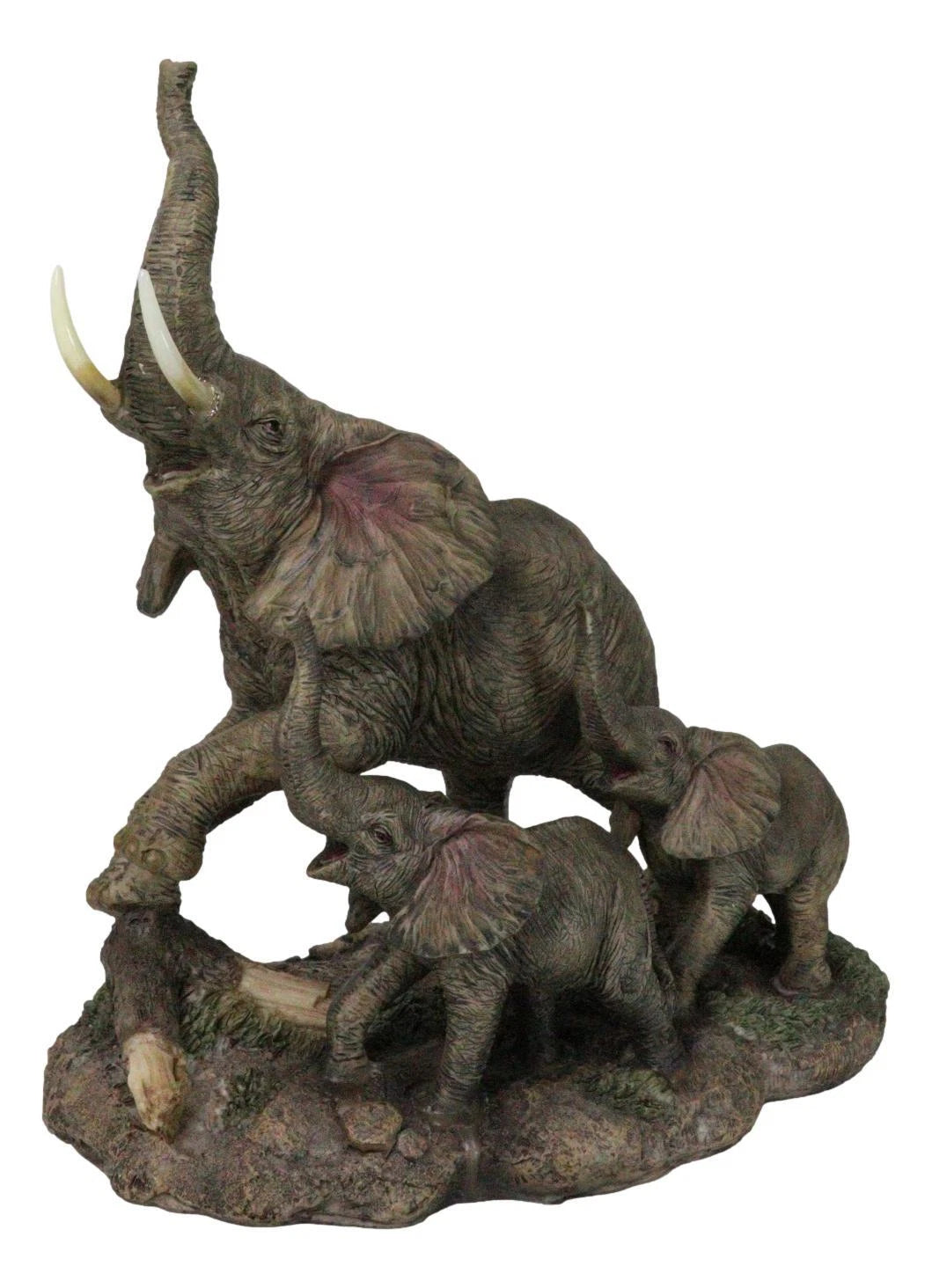 Triumphant Entry Safari Elephants Father And 2 Calves On Forest Floor Figurine-2