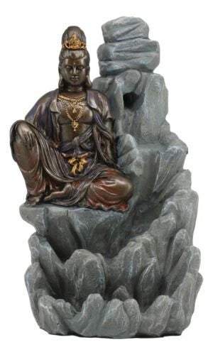 Bodhisattva Kuan Yin Buddha Backflow Incense Burner Statue 7.5"H-3
