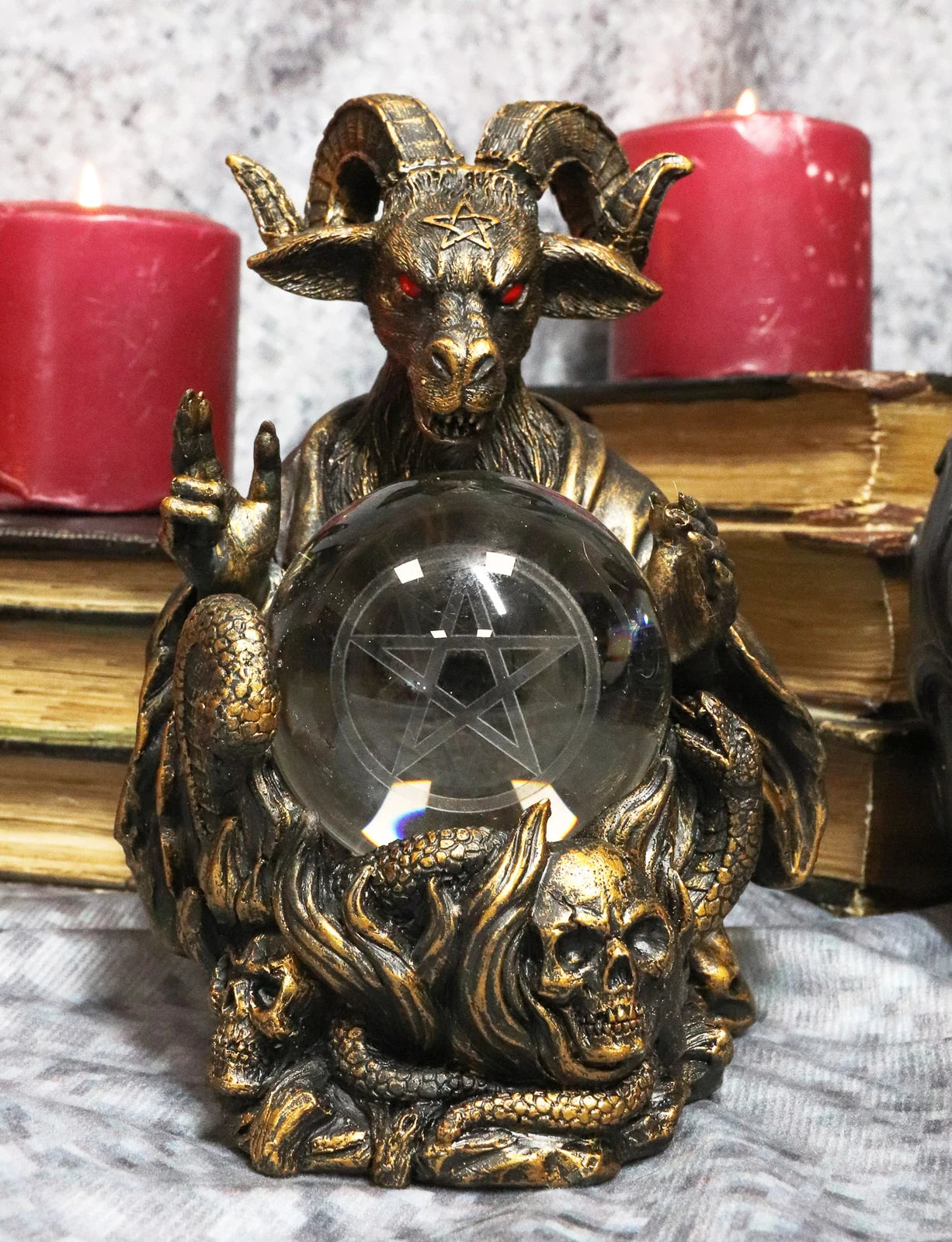 Sabbatic Goat Baphomet Pentagram Star Sigil LED Glass Gazing Ball Statue-2