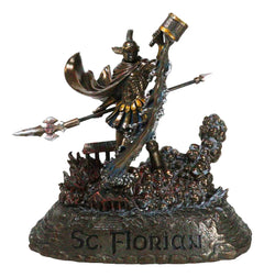 Large Saint Florian Pouring Water Over Burning Building Statue 10.25" Tall-2