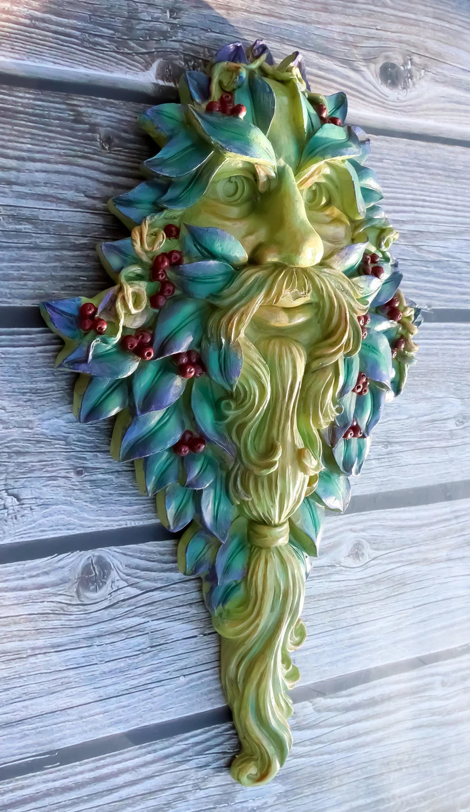 Celtic Winter Solstice Greenman Hanging Wall Decor Plaque 12.75" High