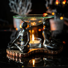 Chakra Zones Black Yoga Avatars Meditating On Lotus Candle Heat Oil Burner Decor-1