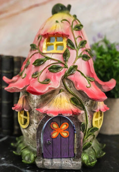 Mini Enchanted Fairy Garden Trumpet Lily Cottage Light Up House W/ Door Figurine-1