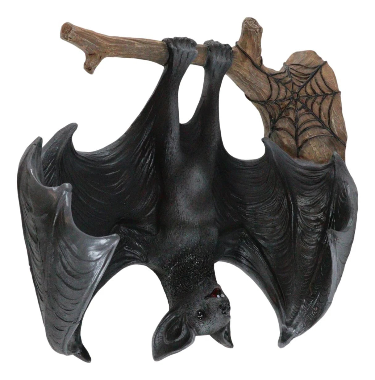 Gothic Winged Vampire Bat By Spider Web Hanging From Branch Wall Hanging Decor-3