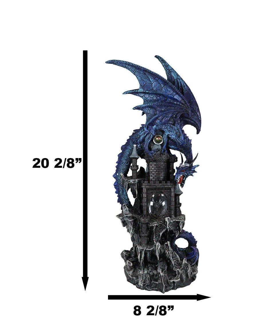 20"H Blue Waterfall Spyro Dragon On Castle Statue LED Night Light Figurine-3