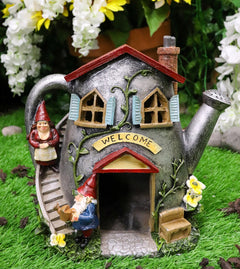 Fairy Garden Watering Can Mr & Mrs Gnome Mini House Welcome Figurine 8.5"H-1