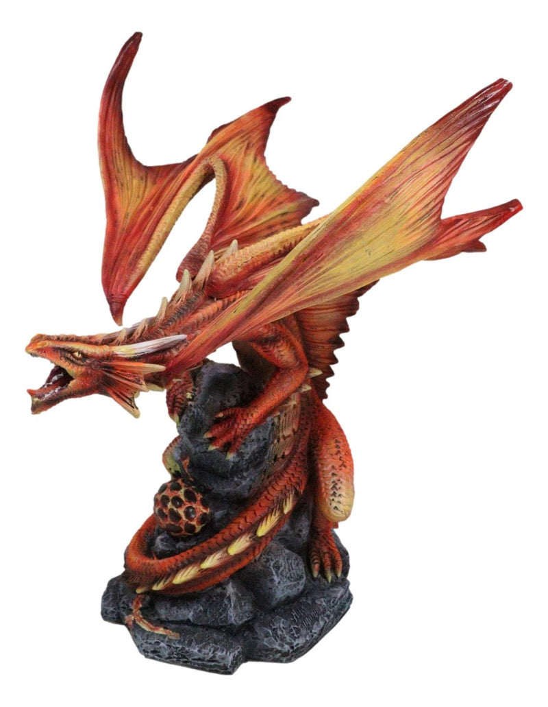 Roaring Red Phoenix Fire Dragon Guarding Egg Hatchling Statue 10"H Anne Stokes-2
