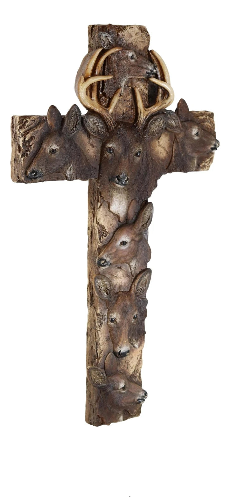 Rustic Western Wildlife Deer Stag with Antlers And Does Family Wall Cross Plaque-3
