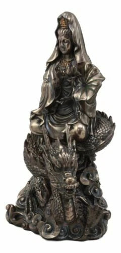 Avalokiteśvara Meditating Buddha Kwan Yin Kuan Yin On Dragon Statue 11"H