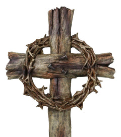 Rustic Via Dolorosa Calvary Crown of Thorns and Nails Faux Wooden Wall Cross-3