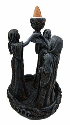 Triple Goddess Maiden Mother & Crone Backflow Cone Incense Burner-2