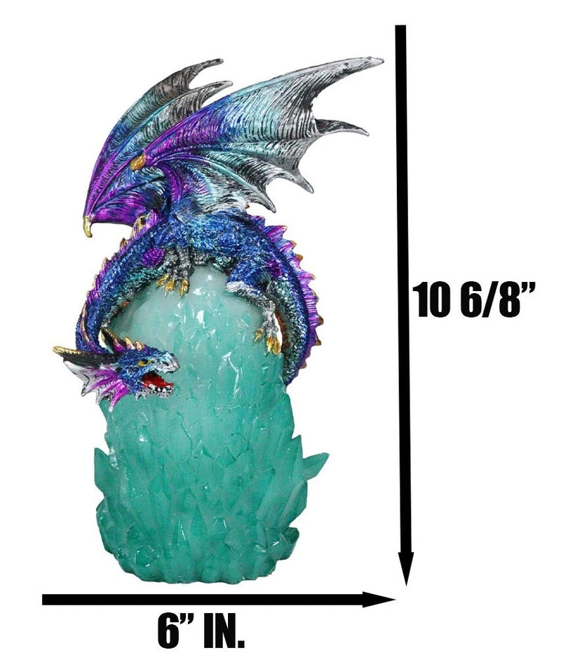Blue Rainbow Armored Dragon Guarding LED Lantern Acrylic Crystal Egg Figurine-3