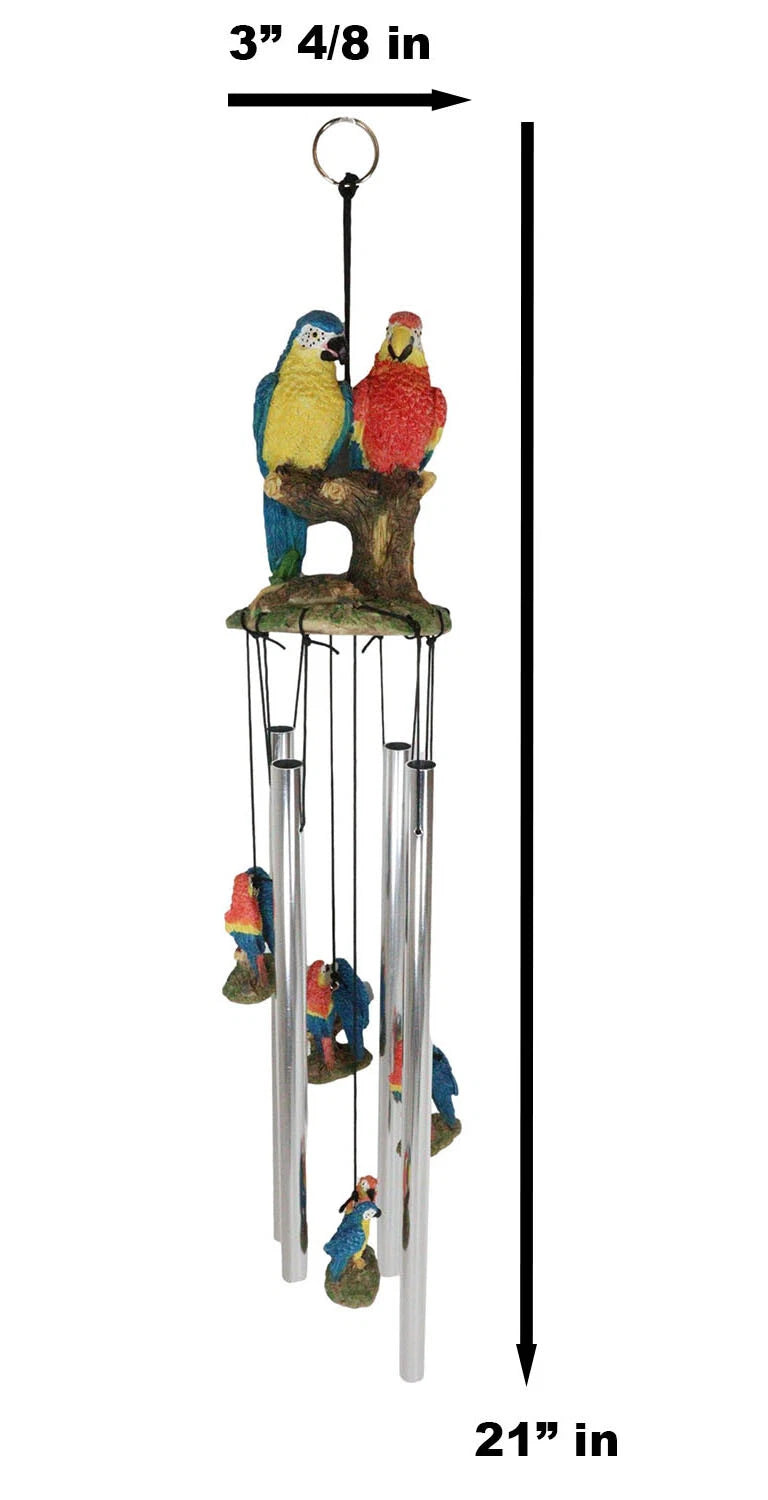 Red and Blue Scarlet Macaw Parrots Couple Resonant Relaxing Wind Chime Patio-3