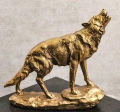 Full Moon Howling Alpha Gray Wolf Timberwolf Statue In Gold Patina Finish 9"H-1
